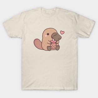 Cute Platypus Loves Drinking Bubble Tea T-Shirt